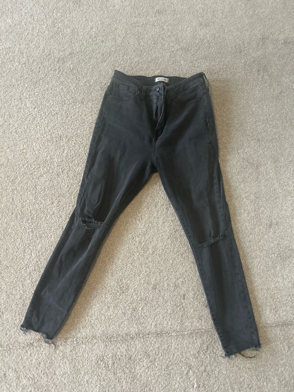 Madewell Black Skinny Jeans with Knee Rips